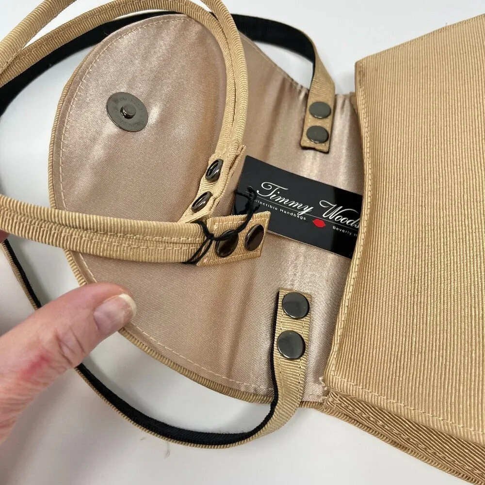 Timmy Woods Beverly Hills Purse Gold Textured w/High Relief Pearl Embroidery
